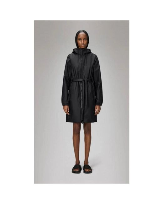 Rains Black Lange Isolierte Kurvenjacke