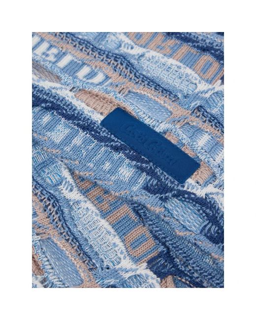 carlo colucci Blue Multicolor Knit Wool Scarf for men