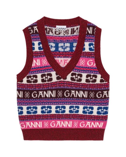 Ganni Red V-Neck Knitwear