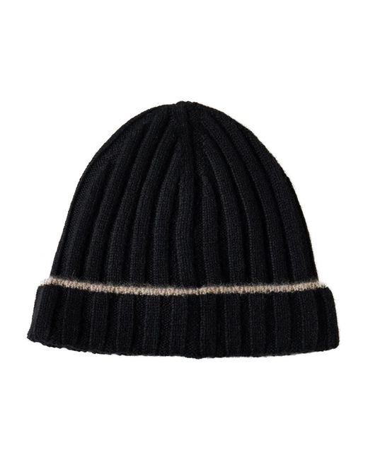 Brunello Cucinelli Accessoires ,Zwart ,Zwarte Cashmere Geribbelde Beanie Hoed in het Black voor heren