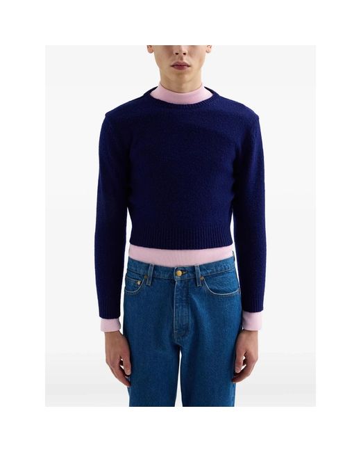 Jil Sander Blue Cropped Wollpullover