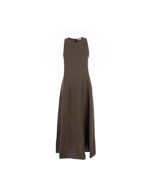 Antonelli Bruine Lange Jurk Ronde Hals Viscose Linnen Mix in het Brown