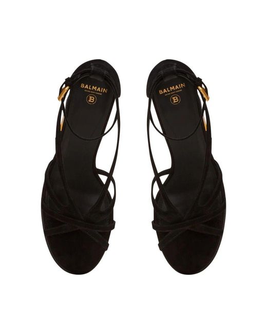 Sandali con plateau cam in camoscio di Balmain in Black