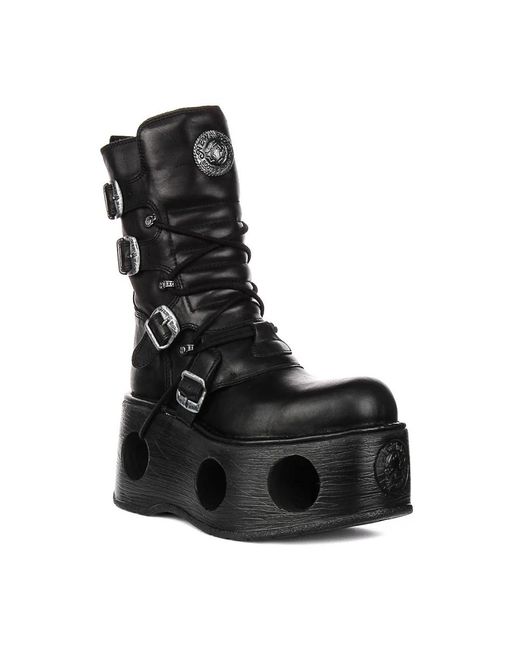 New Rock Black Lace-Up Boots