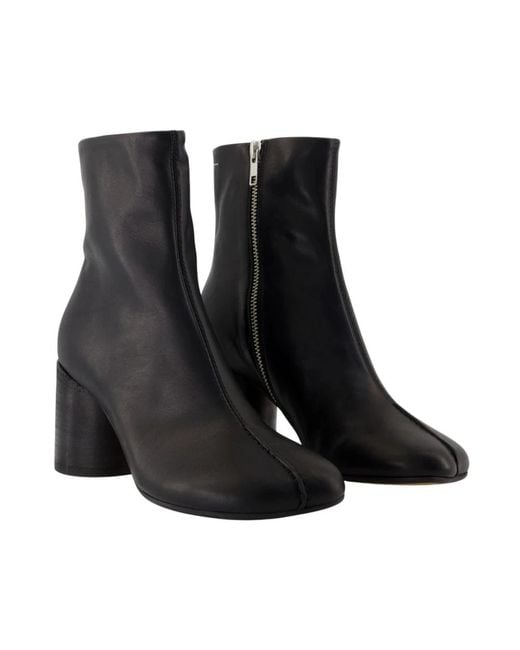 MM6 by Maison Martin Margiela Black Schwarze Leder-Stiefeletten Mit 7 Cm Absatz