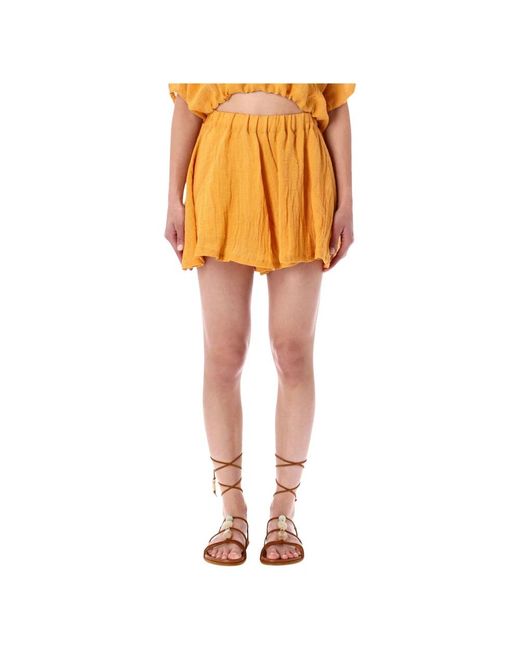 120% Lino Orange Short Shorts