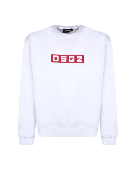 DSquared² Hoodies & Sweatvesten ,Wit ,Katoen Logo Print Katoenen Sweatshirt Ronde Hals Lange Mouwen in het White voor heren
