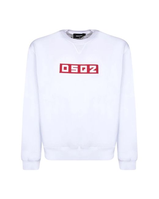 DSquared² Hoodies & Sweatvesten ,Wit ,Katoen Logo Print Katoenen Sweatshirt Ronde Hals Lange Mouwen in het White voor heren