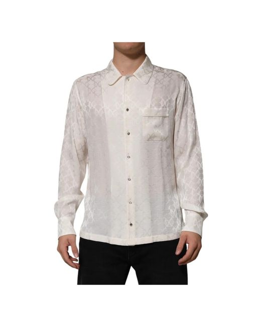 Dolce & Gabbana Witte Zijden Dg Logo Print Overhemd in het Gray voor heren