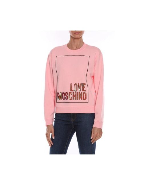 Felpa in cotone con logo fluorescente in rilievo di Love Moschino in Pink