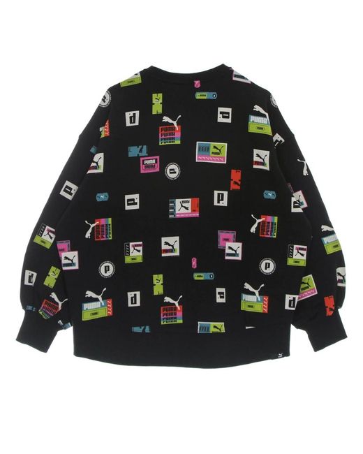 PUMA Hoodies & Sweatvesten ,Veelkleurig ,Katoen Liefde Crewneck Sweatshirt All Over Print in het Black