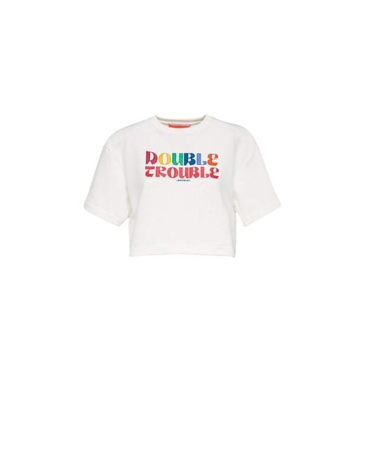 LaDoubleJ Tops ,Wit ,Katoen Discman Tee in het Pink