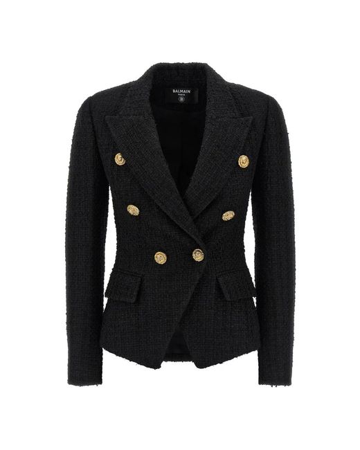 Balmain Jassen ,Zwart ,Tweed Double-Breasted Tweed Blazer in het Black
