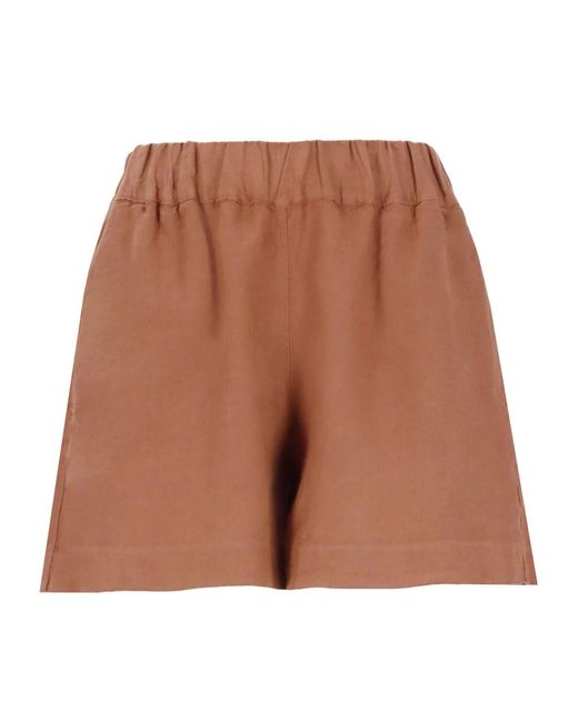 Shorts de lino marrón cintura elástica mujer 120% Lino de color Brown