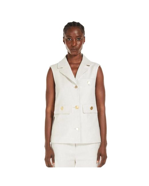 Max Mara Jassen ,Linnen Caroline Vest Met Metalen Knopen in het White