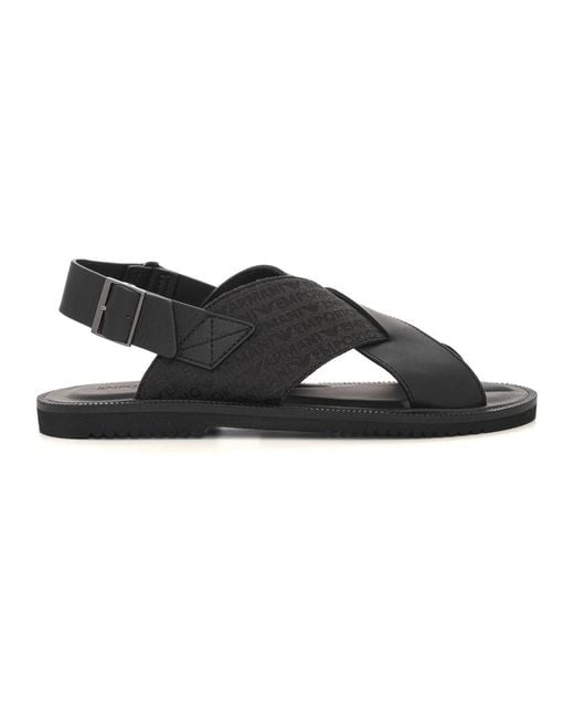 Emporio Armani Black Flat Sandals for men