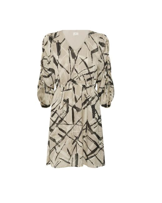 Vestido Gris/Negro Gráfico Pluma, Mujer, Talla Kaffe de color Natural
