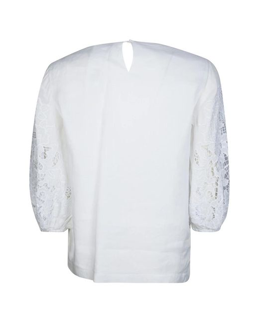 Max Mara Overhemden ,Wit ,Linnen Mstordine T-Shirt Lino Manica Macramé in het White