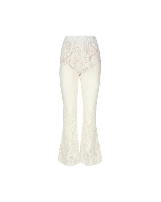 Elegantes pantalones anchos de encaje crema Mariuccia Milano de color White