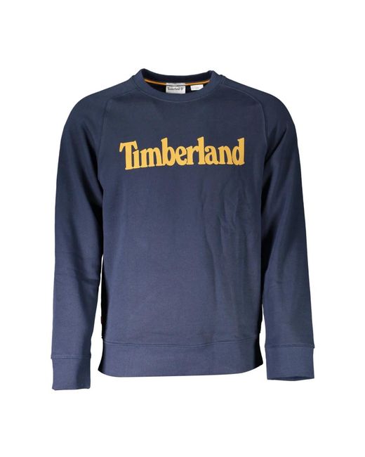 Maglione in cotone blu con stampa logo di Timberland in Blue da Uomo