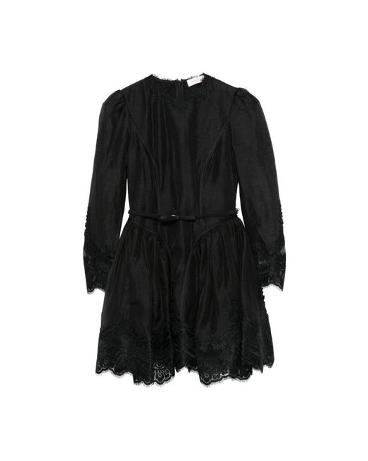 Zimmermann Hypnotic Lace Trim Mini Dress in het Black