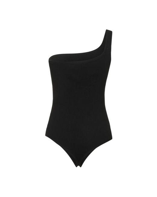 Michael Kors Tops ,Zwart ,Polyester Stretch Viscose Asymmetric Bodysuit in het Black