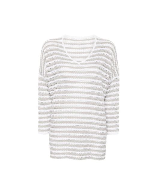Le Tricot Perugia White V-Neck Knitwear