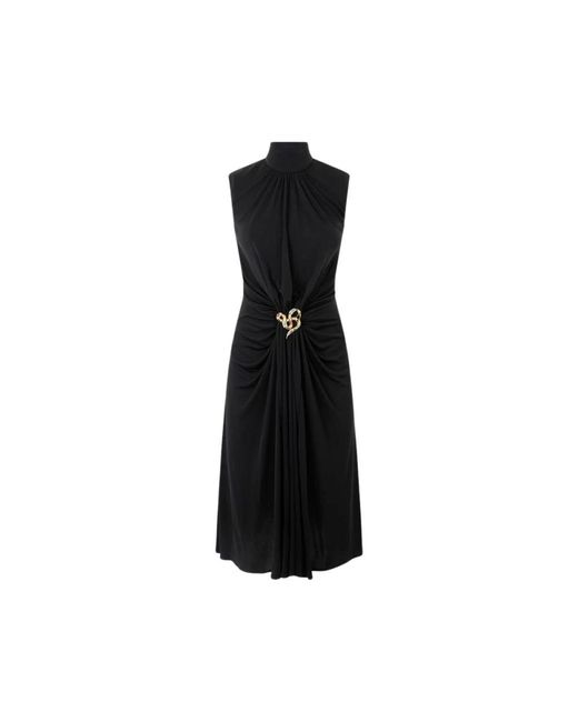 Roberto Cavalli Kleedjes ,Zwart ,Stijlvolle Gedrapeerde Midi Jurk Met Metallic Detail in het Black
