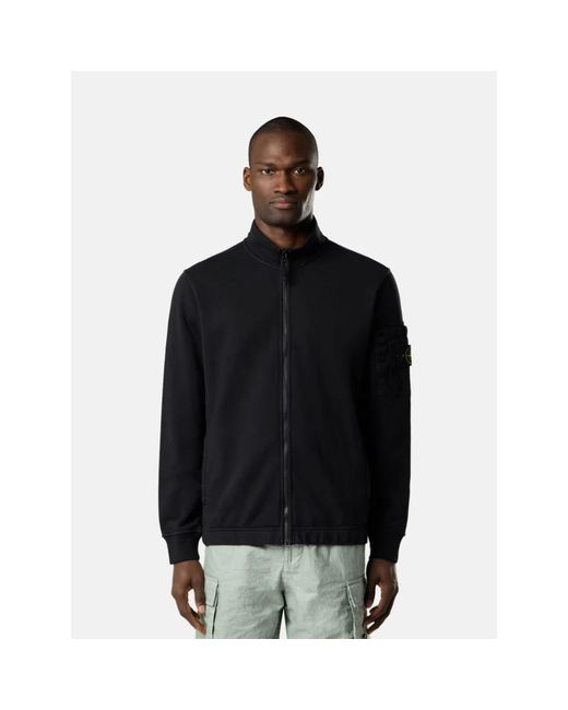Stone Island Hoodies & Sweatvesten ,Zwart ,Katoen Cotton Fleece Track Jacket in het Black voor heren