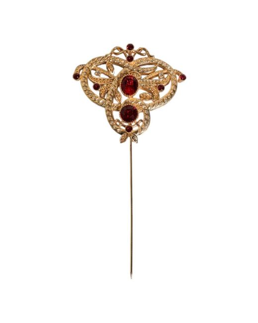 Dolce & Gabbana White Goldton Roter Kristall Verzieren Pin