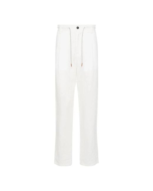 Pantaloni in lino con coulisse di Eleventy in White da Uomo