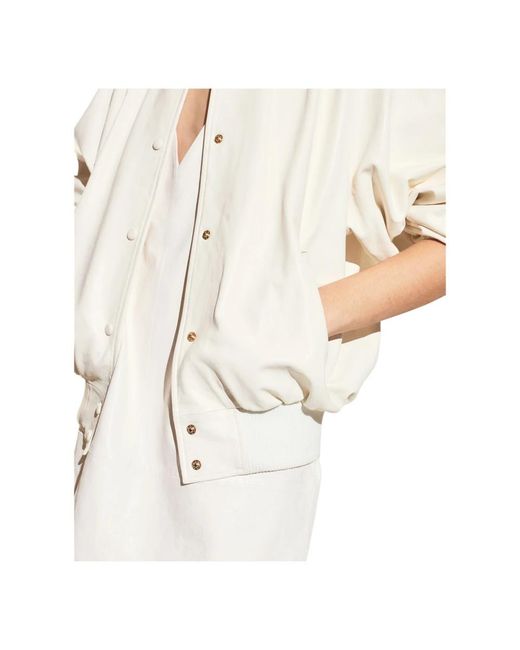 Cynthia Rowley Metallic Leder Übergroße Bomberjacke