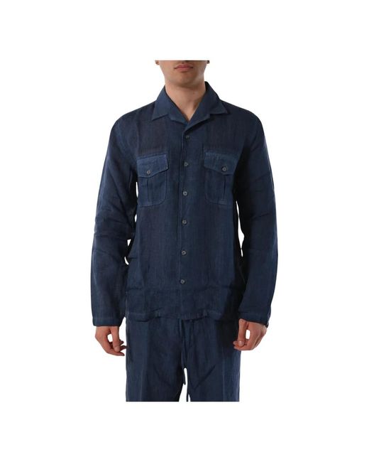 120% Lino Texana hemd mit frontknöpfen und brusttaschen in Blue für Herren