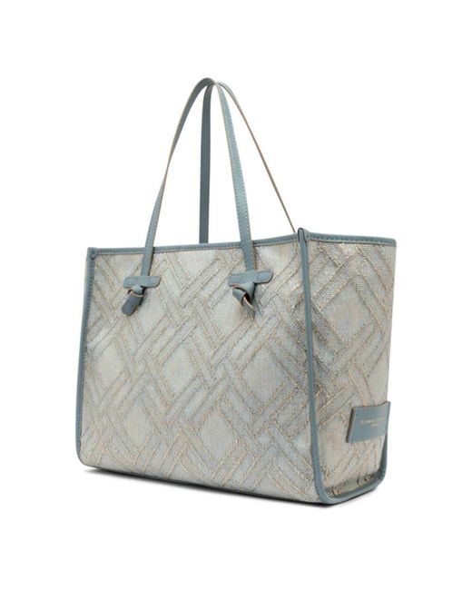 Gianni Chiarini Blue Canvas- Und Leder-Einkaufstasche