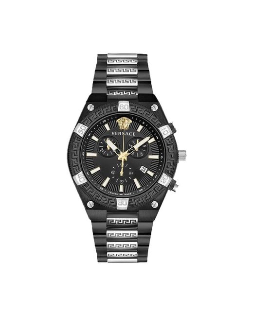 Versace Armbanduhr sporty greca chronograph schwarz, silber 46 mm veso01022 in Black für Herren