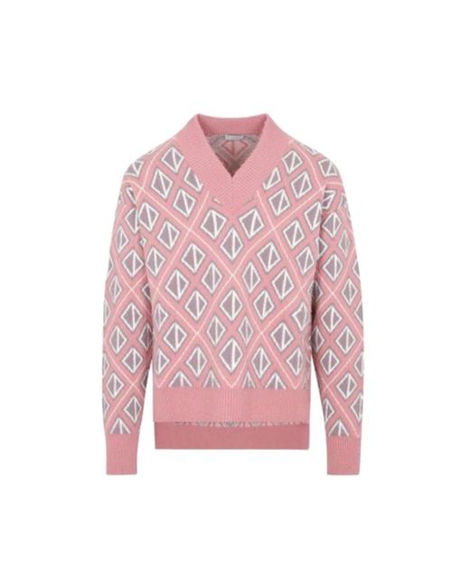 Dior Pink V-Neck Knitwear for men