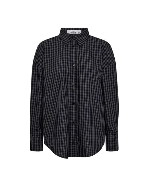 Haute L'Amitié Blue Karierte Twist-Bow-Shirt Schwarz/Grau