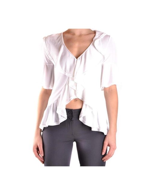 Dondup Overhemden ,Wit ,Katoen One Shoulder Top Met Korte Mouwen in het White