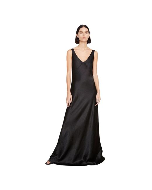 Vince Kleedjes ,Zwart ,Satijn Satijnen Maxi Slipdress Met V-Hals in het Black
