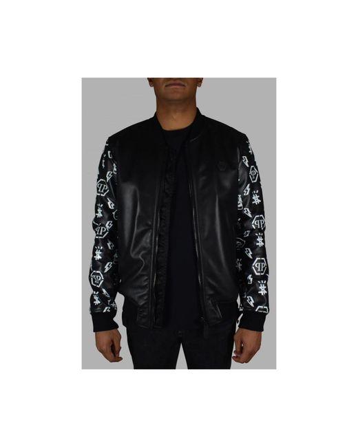 Philipp Plein Jassen ,Zwart ,Leer Bomberjack in het Black voor heren