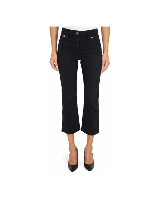 Elisabetta Franchi Zwarte Flare Cropped Denim Jeans in het Blue