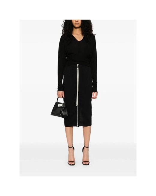 Rick Owens Black Wool Zip-Up Mini Skirt With Adjustable Drawstring