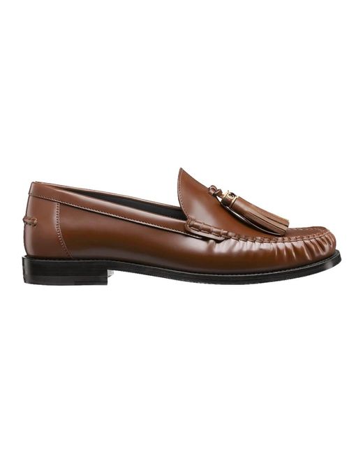 Zapatos mocasines de cuero marrón detalle flecos Dior de color Brown