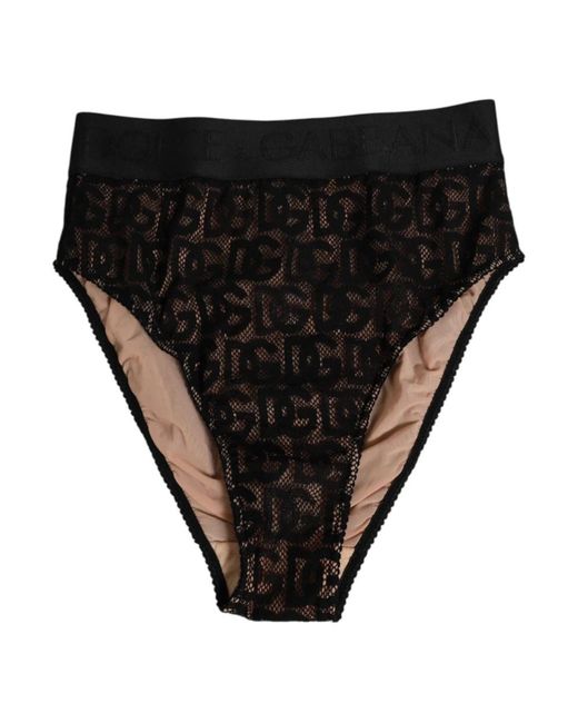 Dolce & Gabbana Ondergoed ,Zwart ,Katoen Zwarte Kant High Brief Panty Ondergoed in het Black