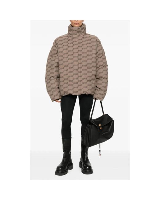 Balenciaga Jassen ,Bruin ,Katoen Gewatteerde Logo Patroon Gewatteerde Jas in het Brown voor heren