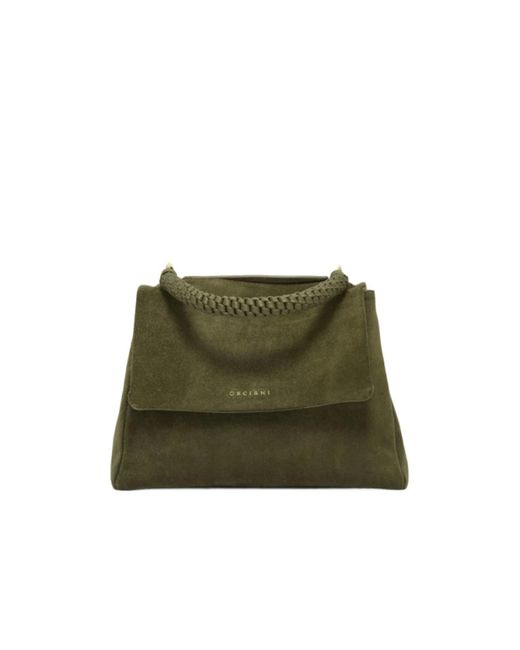 Orciani Green Nubukleder Handtasche Mit Klappenverschluss
