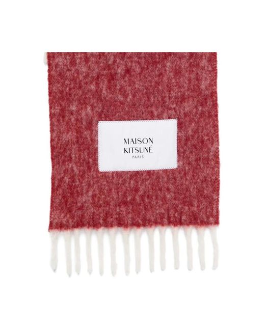 Maison Kitsuné Red Alpaca Striped Scarf