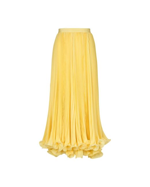 Falda larga plisada con volantes Balmain de color Yellow