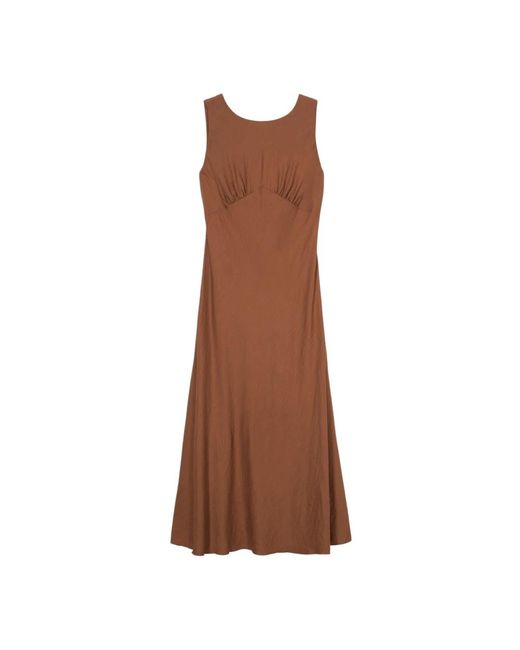 Oltre Kleedjes ,Bruin ,Polyester Lange, Vloeiende Jurk Met Draperie in het Brown