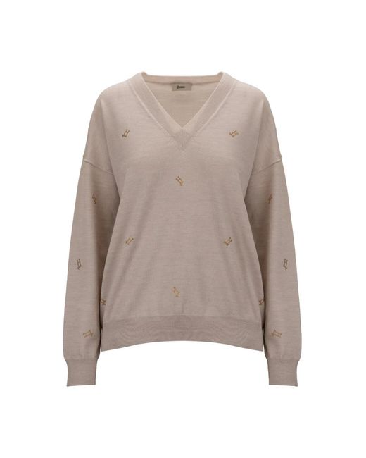Herno Brown V-Neck Knitwear